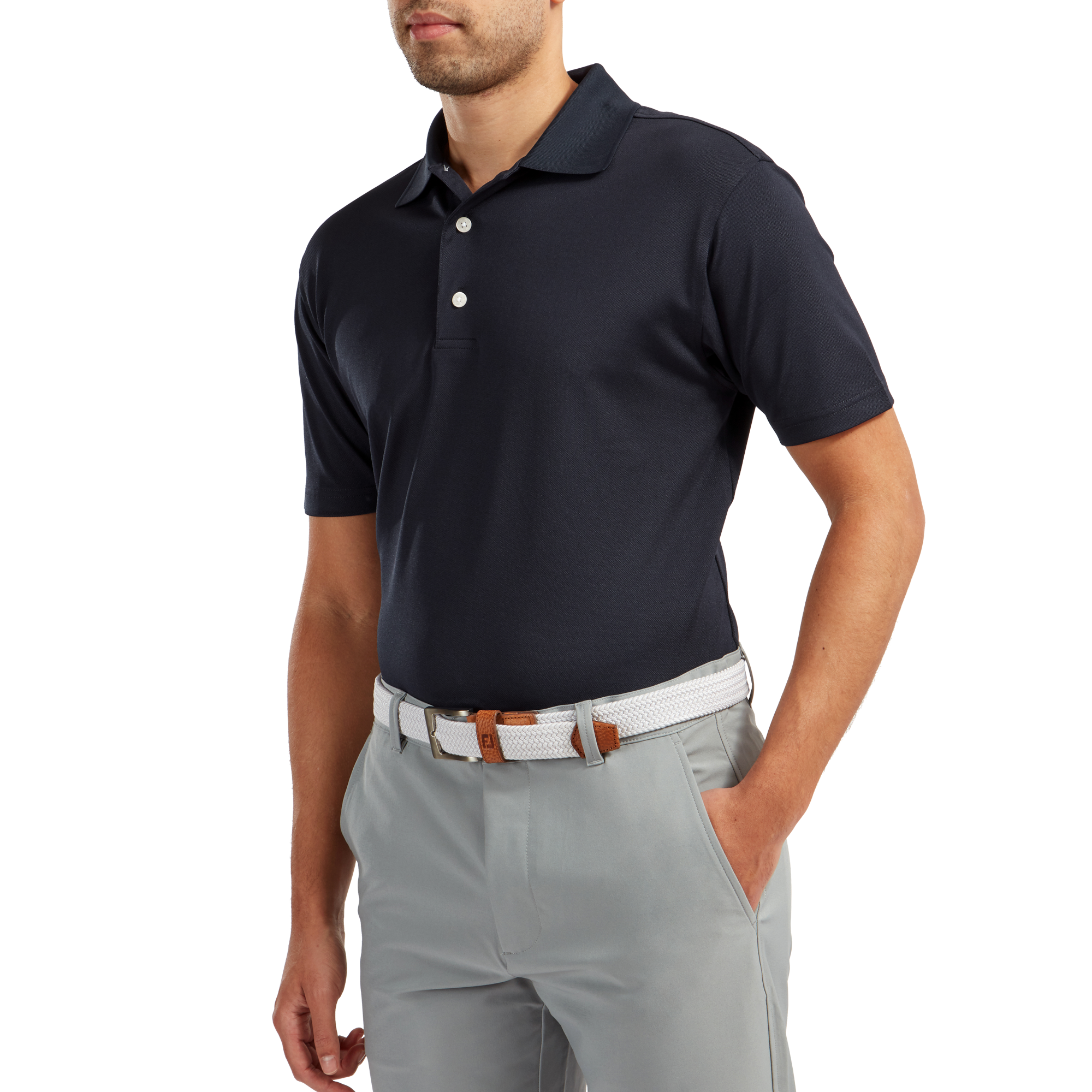 Stretch Pique Solid Rib Knit Collar